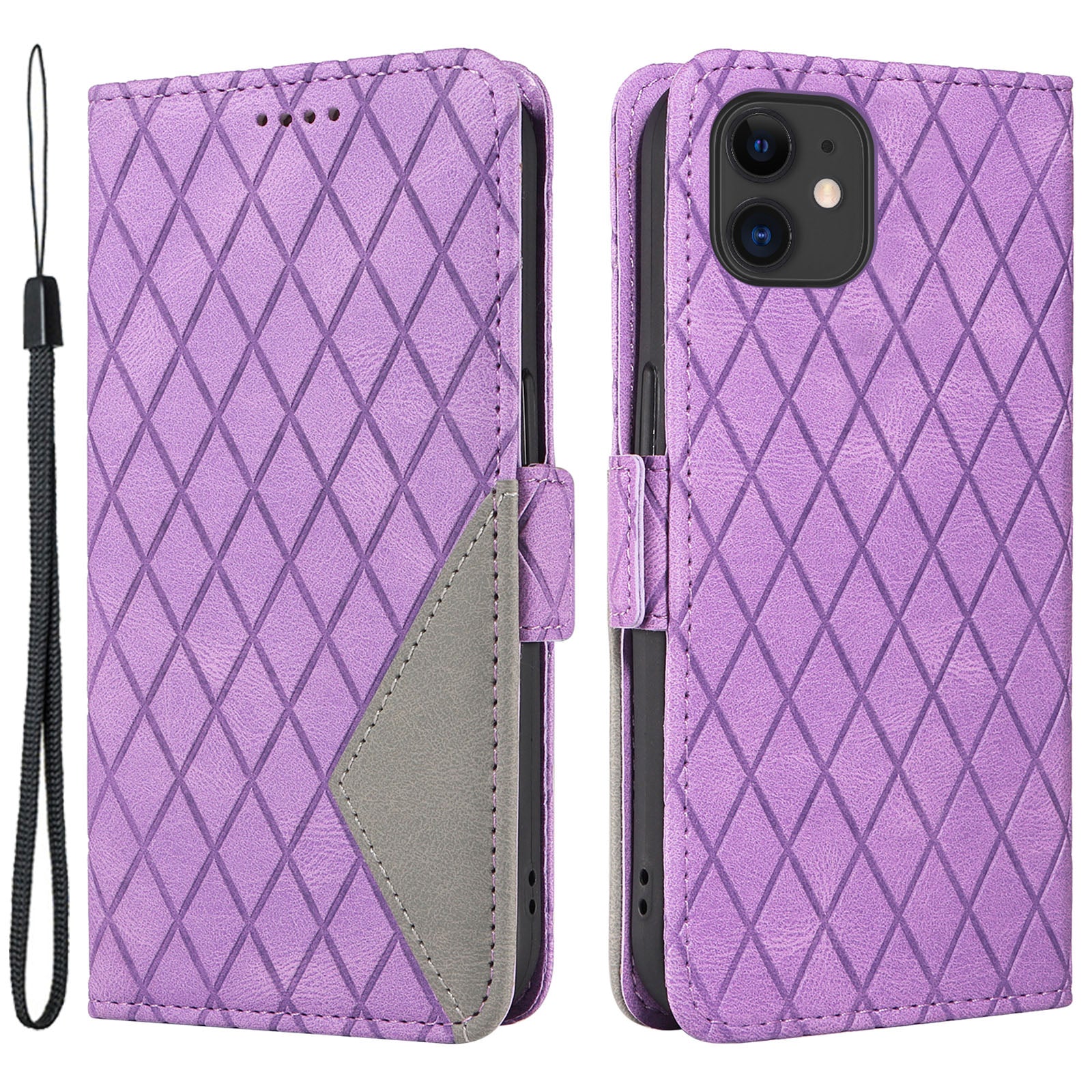 Ridsesikkert cover til iPhone 12 mini 5,4 tommer Rhombus påtrykt stativ Farve splejsning telefon læder pung etui Ridsesikkert cover til iPhone 12 mini 5,4 tommer Rhombus påtrykt stativ Farve splejsning telefon læder pung etui